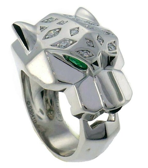 PANTHERE de CARTIER Diamond White Gold RING Emerald