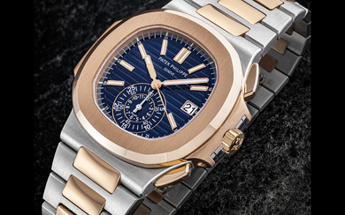 PATEK PHILIPPE. A STAINLESS STEEL AND 18K PINK GOLD AUTOMATIC FLYBACK CHRONOGRAPH WRISTWATCH WITH DATE AND BRACELET NAUTILUS MODEL, REF. 5980/1AR-001, CIRCA 2021