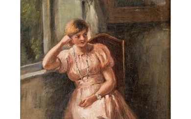 PETERS, PIETRONELLA (Stuttgart 1848-1924), "Junges Mädchen am Fenster sitzend"