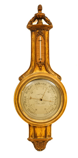 P.F. BOLLENBACH, BAROMETER-THERMOMETER, C. 1920, H 40", W 15"