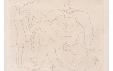 Pablo Picasso (Spanish, 1881-1973) Homme nu avec femme ivre et jeune flûtiste, 1953; printed