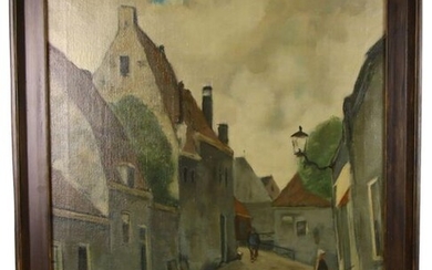 Paintings, engravings, etc. - Ype Heerke Wenning (1879-1959), figures in a street in Oudewater, oil on canvas, signed - 60 x 50 cm