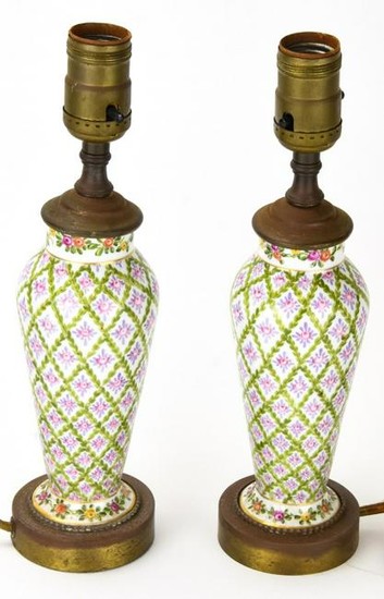 Pair Antique Hand Painted French Porcelain Lamps