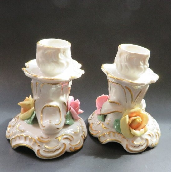 Pair Capodimonte Rococo porcelain Candle Holder 1800s