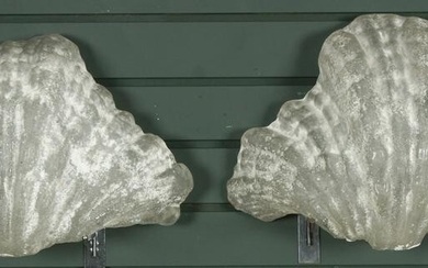 Pair Clamshell Form Cast Glass Sconce Shades