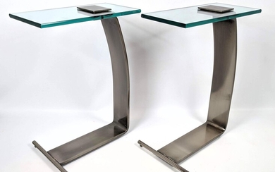 Pair DIA Design Institute of America Glass Side Table.
