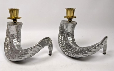 Pr Decorator Aluminum and Brass Ram Horn Candle Holders