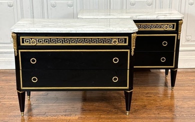 Pair Empire Style Gilt Bronze Mounted Commodes