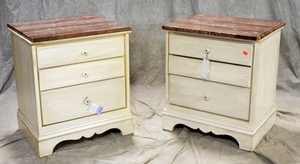 Pair French style marble top painted three drawer