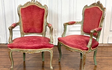 Pair Italian Painted And Silvered Armchairs