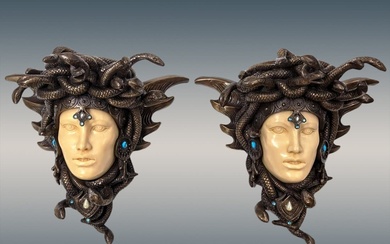 Pair Of Art Nouveau Style Plaster And Resin Medusa Wall...
