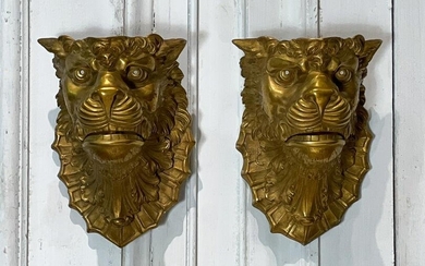 Pair Of French Gilt Bronze Lion Sconces