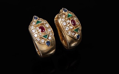 Pair of 18K Yellow Gold Pierced Earrings, by Cartier, from the "Byzantine Collection," H.- 3/4 in.