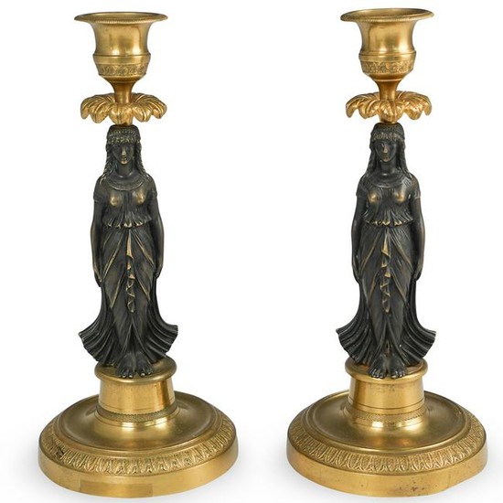 Pair of Bronze Figural Candle Holders
