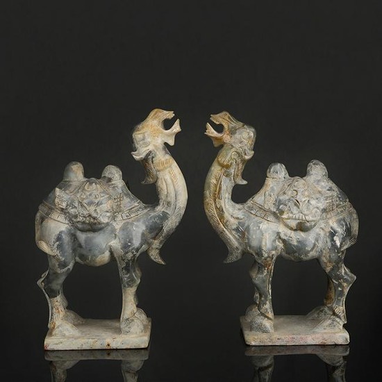 Pair of Chinese Superb Hetian Jade Camel Statues