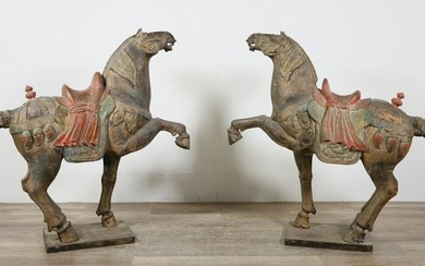 Pair of Chinese Tang Style Polychrome Horses