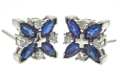 Pair of Diamond, Sapphire, 14k Earrings, Michael C.