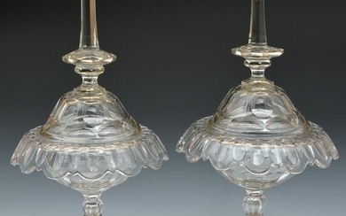 Pair of Dutch silver mounted cut glass lidded compotes