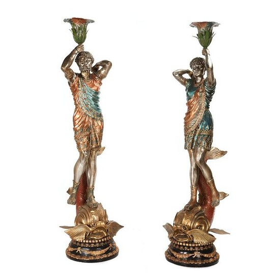 Pair of Floor Lamps Modeled as Baroque Style Life-Sized