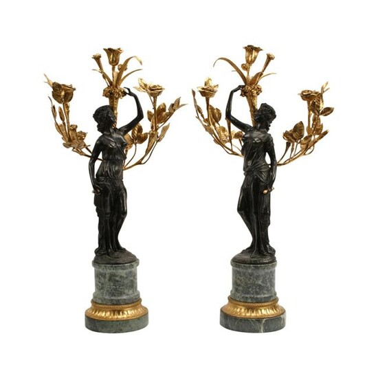 Pair of Louis XV Style Bronze Figural Candelabras.