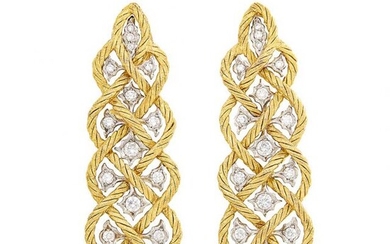 Pair of Two-Color Gold and Diamond Pendant-Earrings, Buccellati