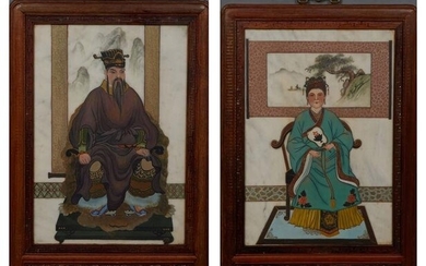 Pair of Unusual Chinese Polychromed Ancestor Paintings