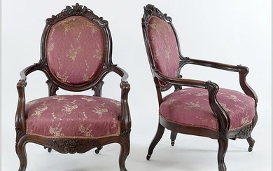 Pair of Victorian Carved Rosewood Chairs.