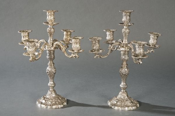 Pair of five-light candelabra in French hallmarked
