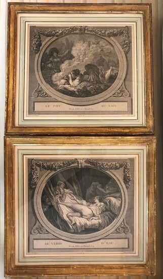 Paire de gravures d'après Fragonard Le verre...