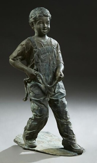 Patinated Bronze Figural Garden Sculpture, 20th c., of