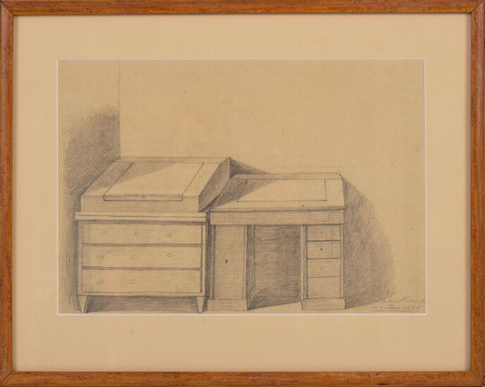 Pencil Illustration of Two Desks, 1830.