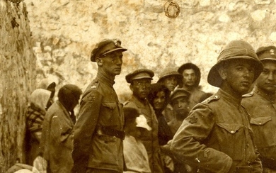 Photograph of the Jewish Brigade at the Western Wall, Including Ze'ev Jabotinsky (?), Jerusalem 1918