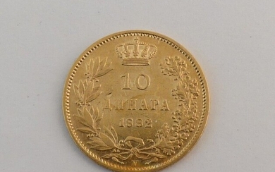 Pièce de 10 dinars serbe 1882. Poids. 3.2g.