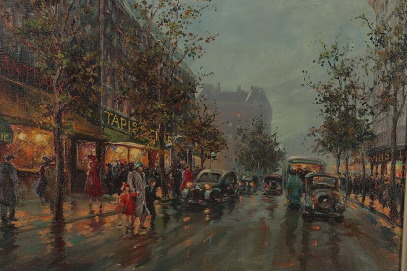 Pierre Deschamps - Parisian Street Scene, O/C