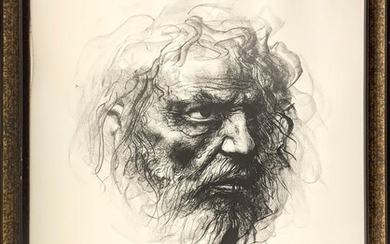 Pietro Annigoni Homme à la barbe Lithographie sur papier 90x48 cm