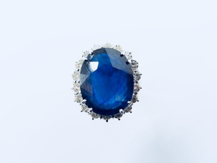 Platinum Sapphire Diamond Cluster ring,10.39ct GRS certificated Sapphire,1.30ct...