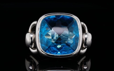 Poiray 12.40ct Blue Topaz & 18K White Gold Ring