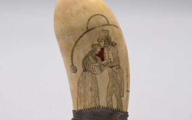 Polychrome Scrimshaw Whale's Tooth, Mid-19th Cen.