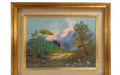 Ponticelli (Italian School), Mountainous landscape, signed, oil on canvas, 28...