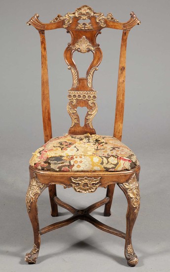 Portuguese Rococo Walnut and Parcel-Gilt Side Chair