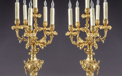 Pr. French ormolu and marble candelabra