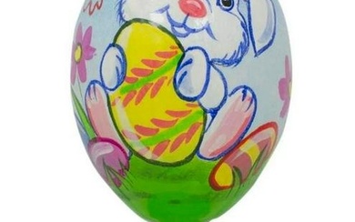 Precious White Bunny With Easter Egg Wooden Figurine