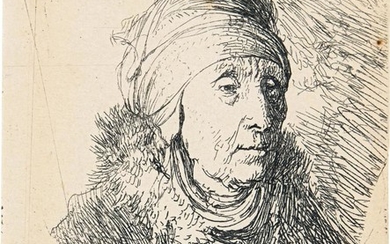 REMBRANDT HARMENSZ. VAN RIJN | WOMAN WITH A HIGH HEADDRESS WRAPPED AROUND THE CHIN: BUST (B., HOLL. 358; NEW HOLL. 58; H. 83)