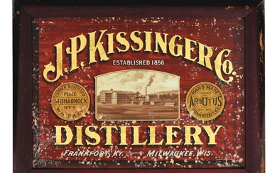 REVERSE PAINTED GLASS SIGN FOR J. P. KISSINGER COMPANY