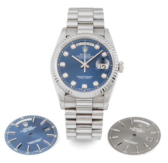ROLEX, REF. 18239, DAY-DATE, DIAMOND DIAL AND 2 EXTRA DIALS, WHITE GOLD