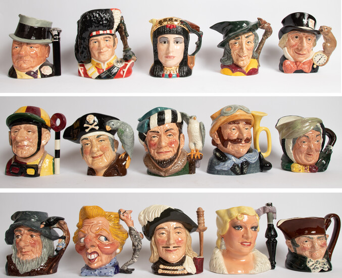 ROYAL DOULTON TOBY MUGS, FIFTEEN, H 5 1/2" TO 8"
