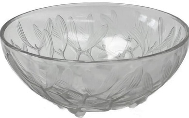 Rene Lalique France Clear Cut Glass Gui Centerpiece Bowl, Mistletoe Leaves