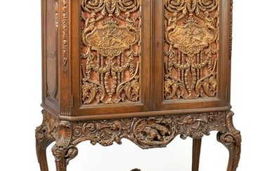 Rococo-Style Carved Walnut Vargueno Cabinet