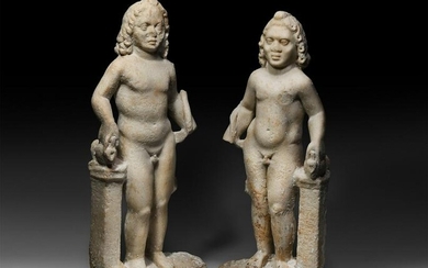 Roman Marble Harpocrates Statue Pair
