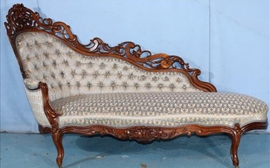 Rosewood Rococo Recamier with bird pattern upholstery